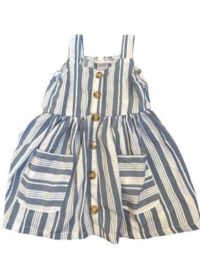 Little Lass Blue and White Striped Button-Front Dress